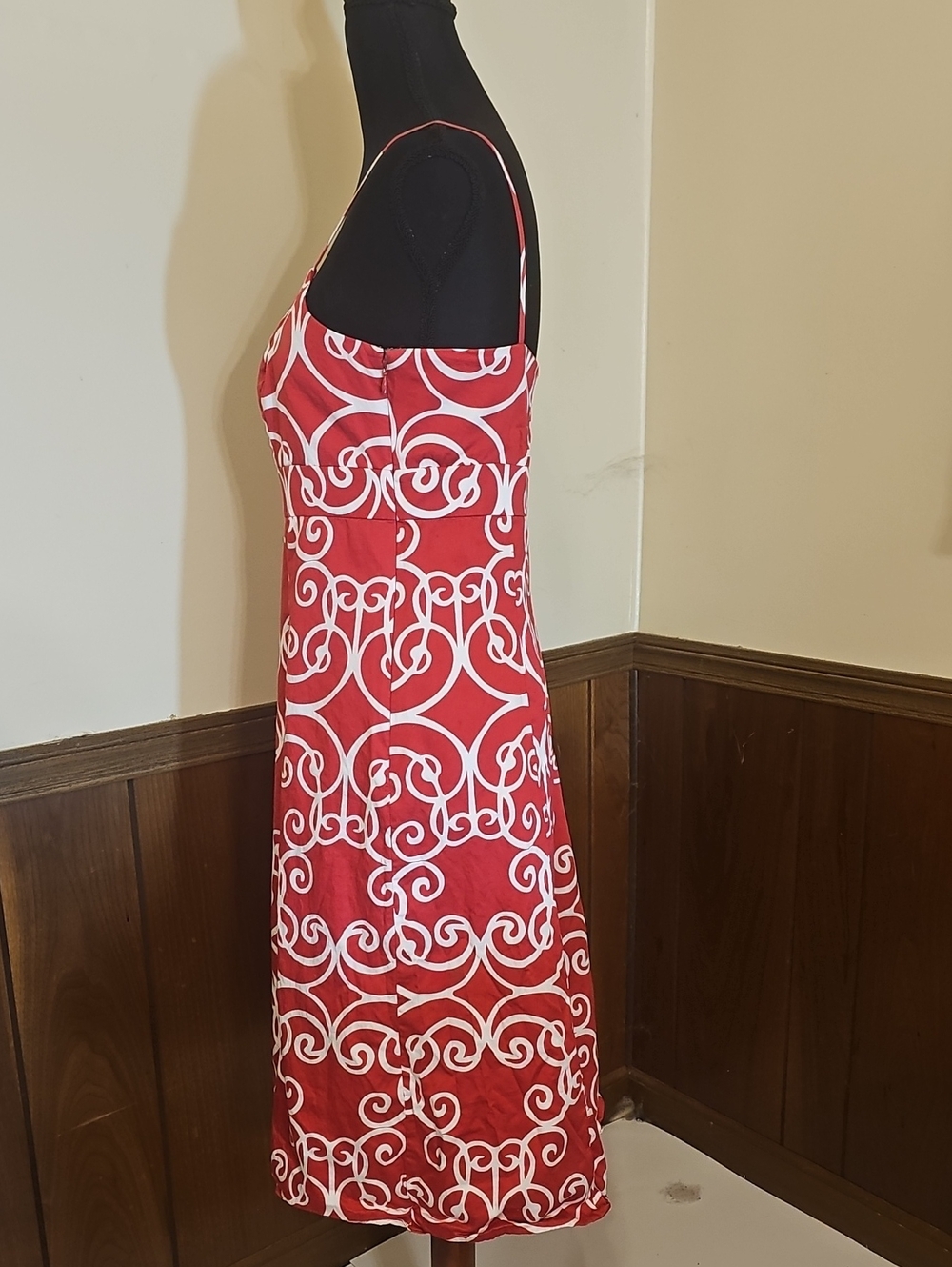 Ann Taylor Fuchsia White Scroll Print Spaghetti Strap Dress Size 10 - Picture 2 of 8